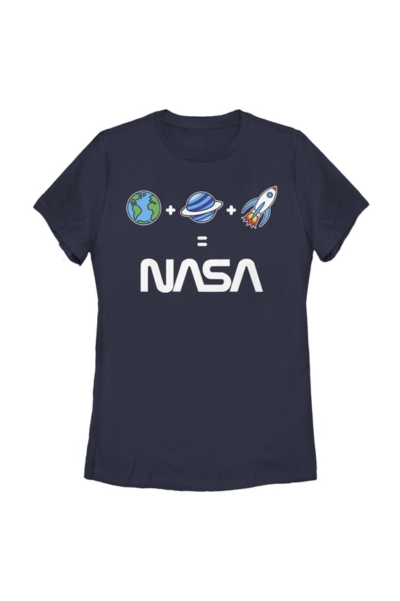 Women's NASA Emoticon Space Logo Equation Graphic Tee Navy Blue Small