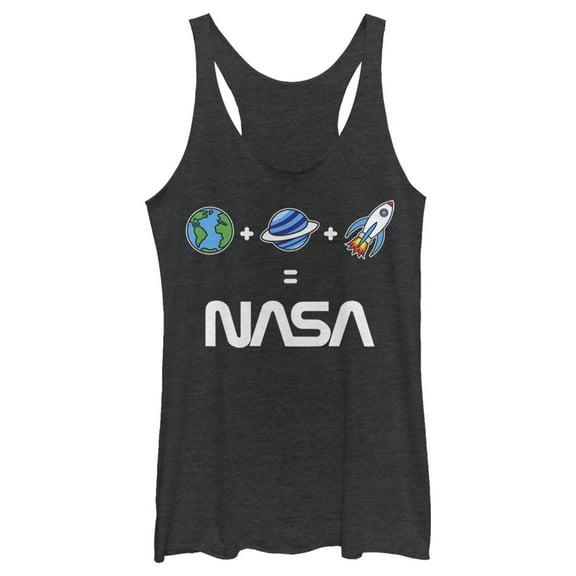 Women's NASA Emoticon Space Logo Equation Racerback Tank Top Black Heather X Large