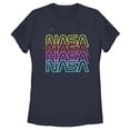 thumbnail image 1 of Women's NASA Neon Rainbow Repeat Text Logo Graphic Tee Navy Blue Medium, 1 of 4