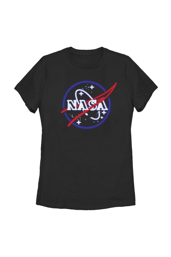 Women's NASA Neon Sign Classic Logo Graphic Tee Black Small