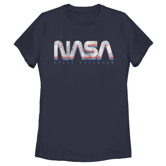 Women's NASA Official Space Explorer Retro Logo  Graphic Tee Navy Blue Small