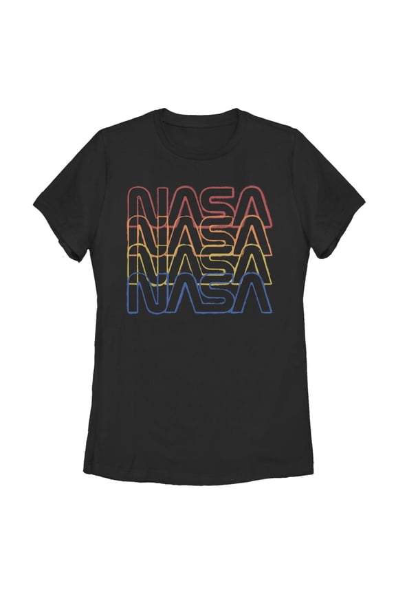 Women's NASA Rainbow Repeat Logo  Graphic Tee Black 2X Large