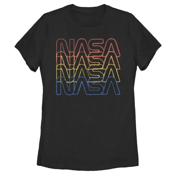 Women's NASA Rainbow Repeat Logo Graphic Tee Black Large