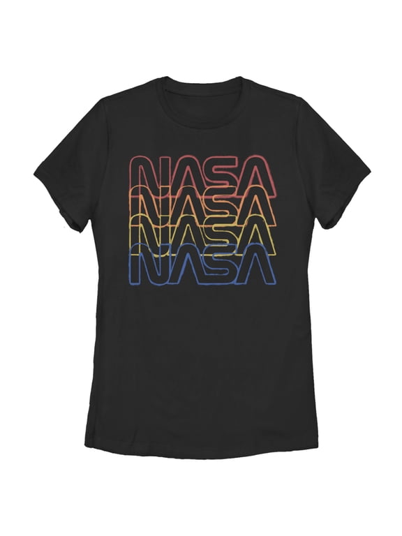 Women's NASA Rainbow Repeat Logo Graphic Tee Black Medium