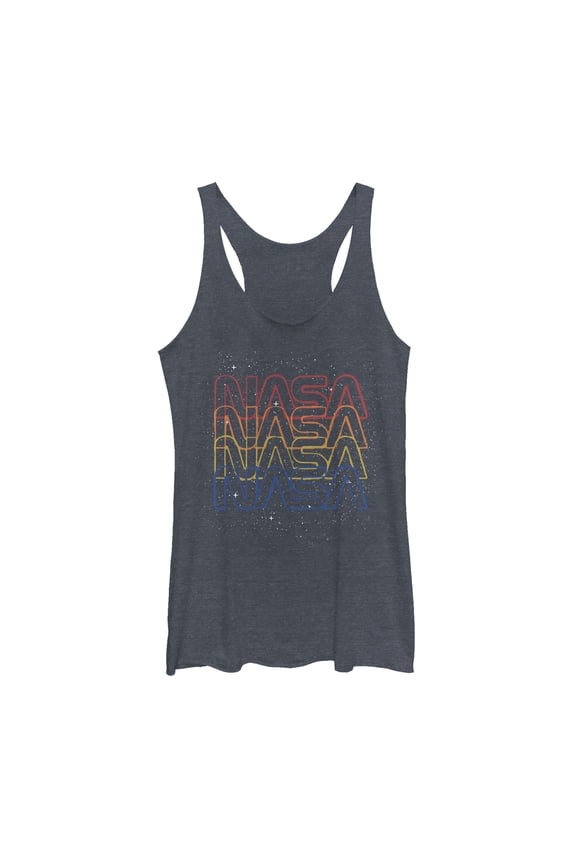 Women's NASA Rainbow Repeat Logo Racerback Tank Top Navy Blue Heather Medium