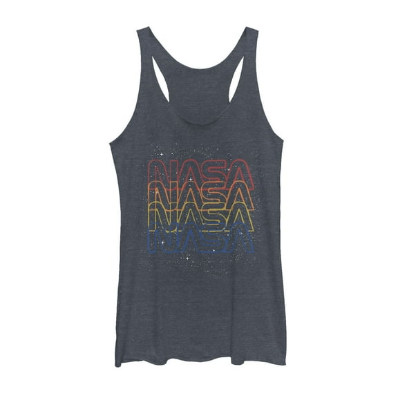 Women's NASA Rainbow Repeat Logo  Racerback Tank Top Navy Blue Heather X Small