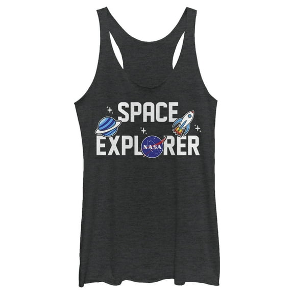 Women's NASA Space Explorer Racerback Tank Top Black Heather Small