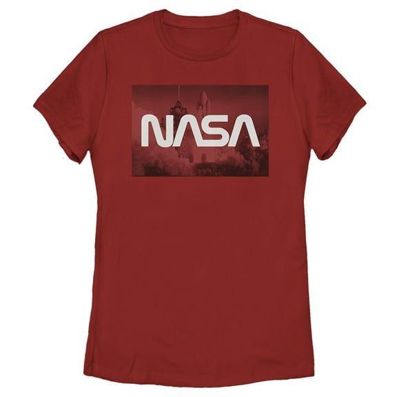 Women's NASA Space Shuttle Blast Off Text Over Lay  Graphic Tee Red 2X Large