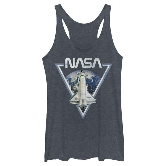 Women's NASA Triangle Earth Logo Shuttle Flight  Racerback Tank Top Navy Blue Heather Small