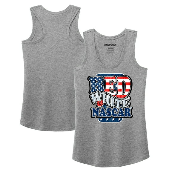 Women's NASCAR Heather Gray Patriotic Racer Back Tri-Blend Tank Top