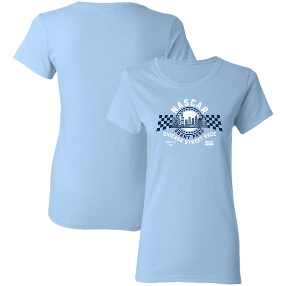 Women's NASCAR Light Blue Chicago Street Race Retro Event Logo T-Shirt