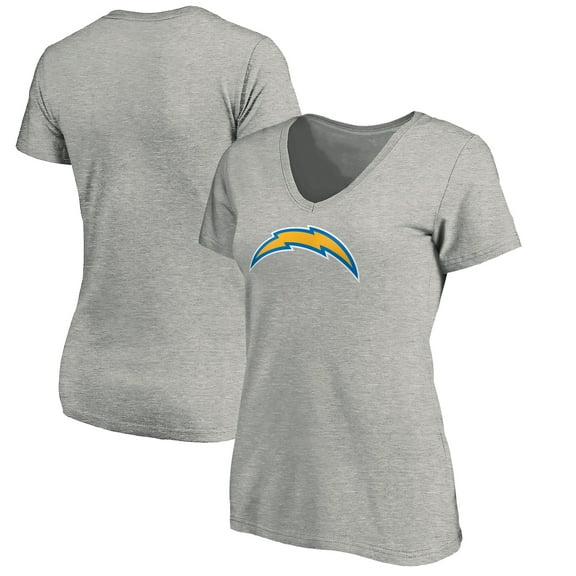 Women's Heather Gray Los Angeles Chargers Primary Logo V-Neck T-Shirt