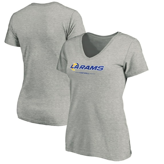 Women's Heather Gray Los Angeles Rams Team Lockup V-Neck T-Shirt