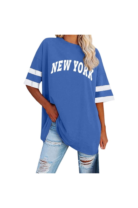 Women's NYC Graphic Striped Casual Short Sleeve Summer Top Plus Size Loose Fit Fashion Tee Comfortable Stylish Streetwear Loose Dressy Casual Basic Clothes