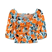 Womens Nala Floral-Print Ruched Crop Top Oriole Nala Print S