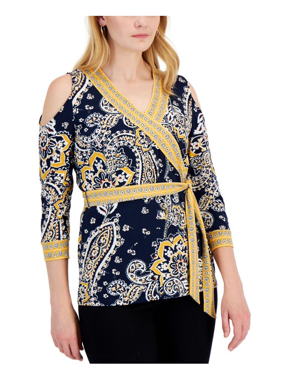 Women's Nancy Border-Print Top Intrepid Combo M