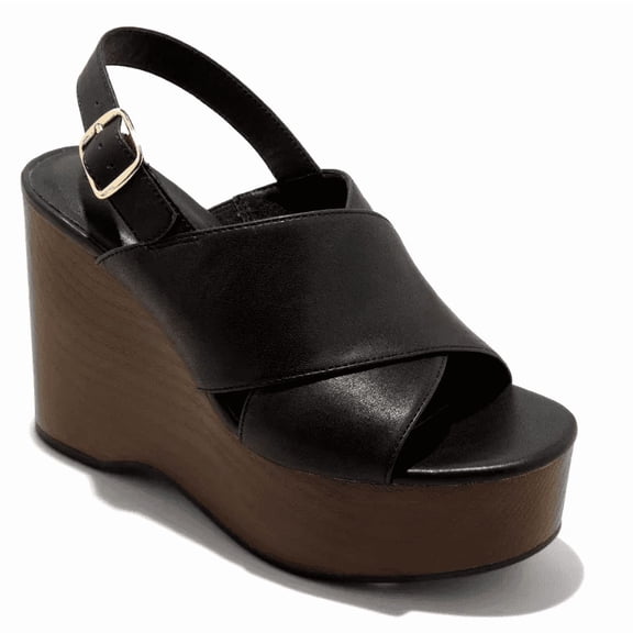 Women's Naomi Black Wood Wedge Heels Memory Foam Insole 7.5