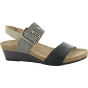 Women's Naot Dynasty Wedge Strappy Sandal Soft Black Leather/Foggy Gray Leather/Soft Beige Leather