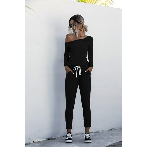 Women's Narrow-Leg Casual Long-Sleeved Off-Shoulder Strap Casual Jumpsuit
