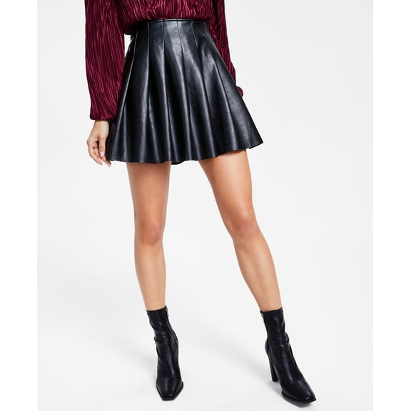 Women's Natal Faux-Leather Pleated Mini Skirt Black S