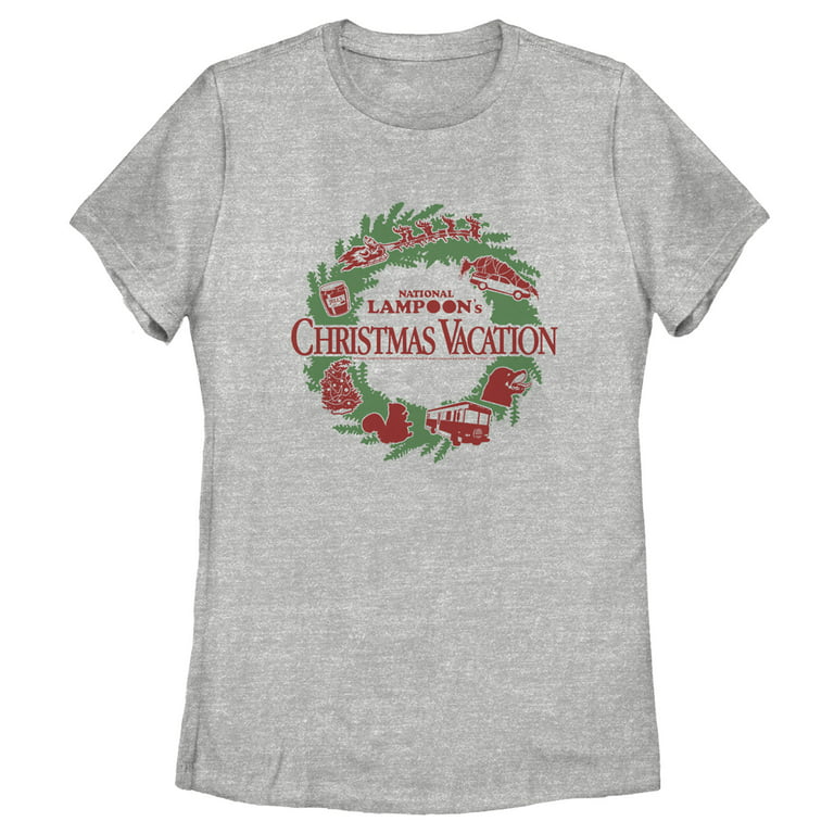 Women's National Lampoon's Christmas Vacation Wreath Logo Graphic Tee  Athletic Heather 2X Large