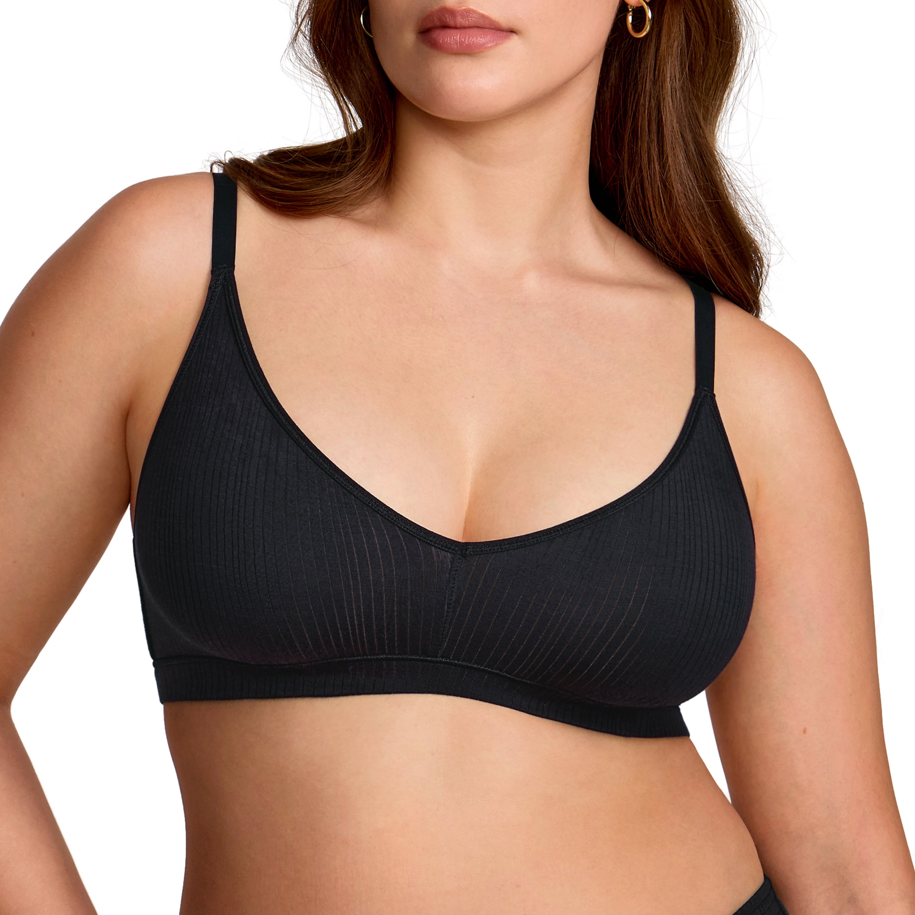 Women's Natrelax No Underwire Comfort Bralette Ribbed Wireless Bra Sleep Unlined V Neck Bras Soft Everyday