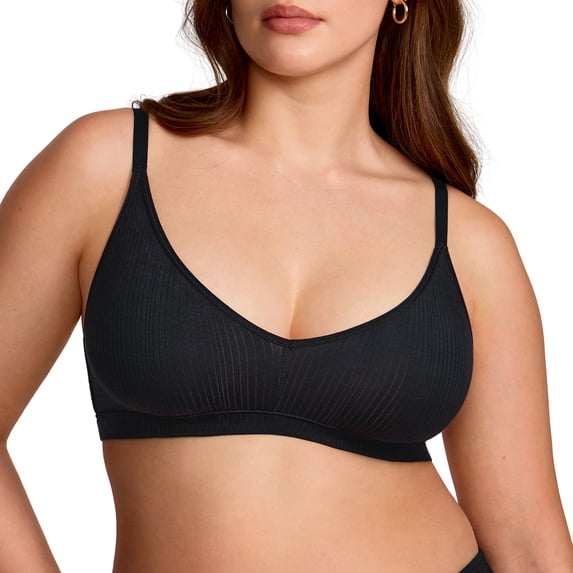 Women's Natrelax No Underwire Comfort Bralette Ribbed Wireless Bra Sleep Unlined V Neck Bras Soft Everyday