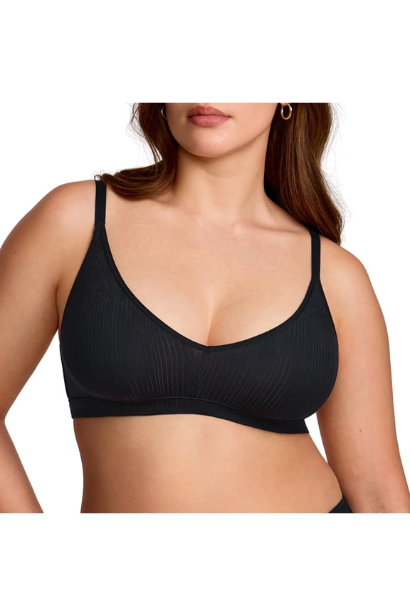 Women's Natrelax No Underwire Comfort Bralette Ribbed Wireless Bra Sleep Unlined V Neck Bras Soft Everyday