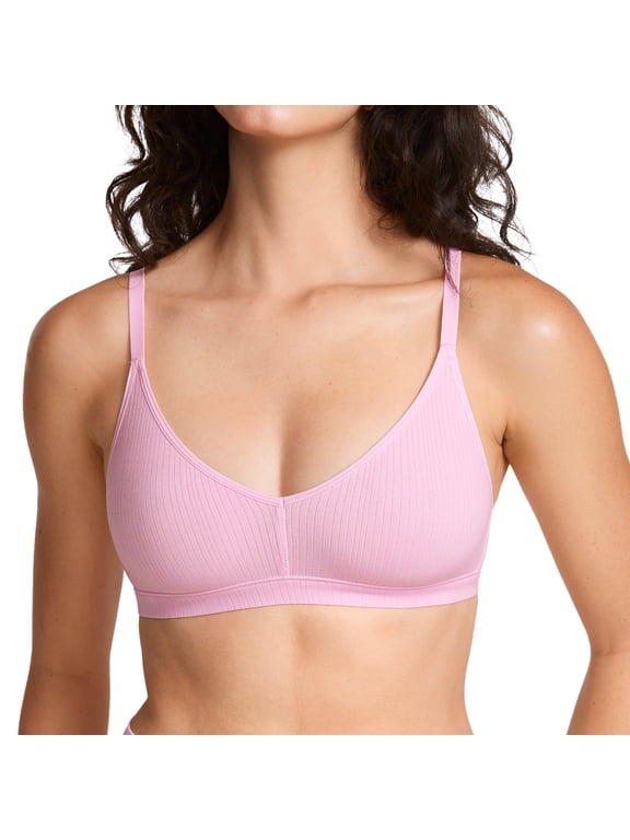 Women's Natrelax No Underwire Comfort Bralette Ribbed Wireless Bra Sleep Unlined V Neck Bras Soft Everyday