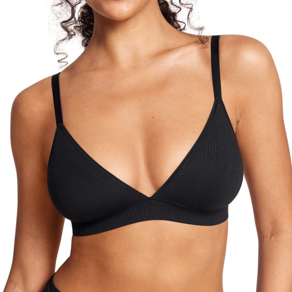 Women's Natrelax Triangle Bralette No Underwire Plunge Unlined Ribbed Soft Wireless Bra V Neck Sexy Everyday