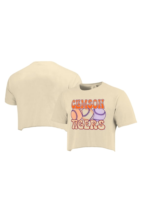 Women's Natural Clemson Tigers Comfort Colors Baseball Cropped T-Shirt