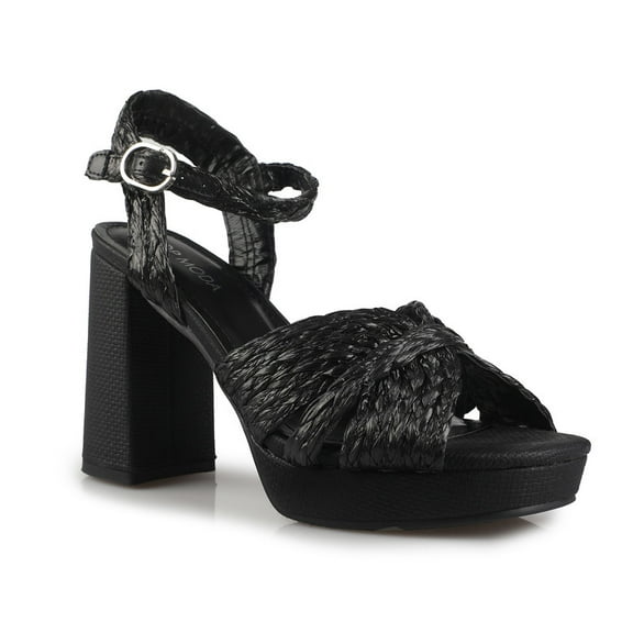 Women's Natural Elegance Raffia Block Heeled Platform Sandals
