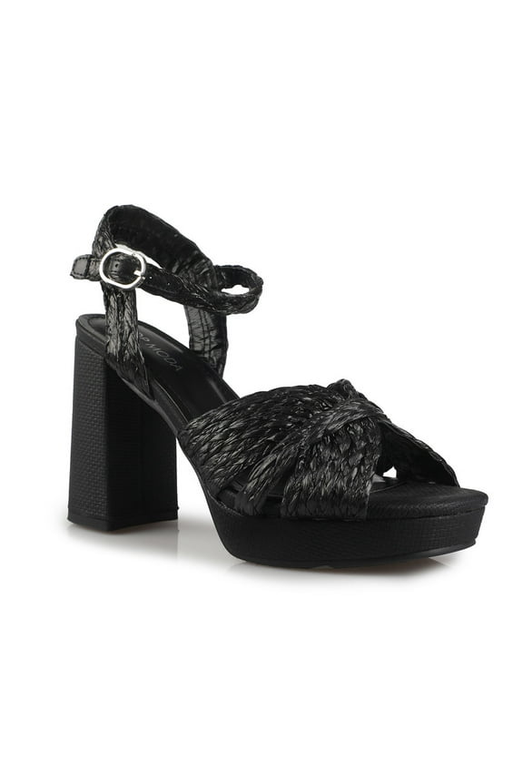 Women's Natural Elegance Raffia Block Heeled Platform Sandals