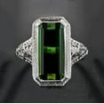 thumbnail image 1 of Women's Natural Emerald Large Rectangular Inlaid Zircon Ring, 1 of 2