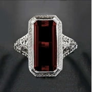 Women's Natural Emerald Large Rectangular Inlaid Zircon Ring