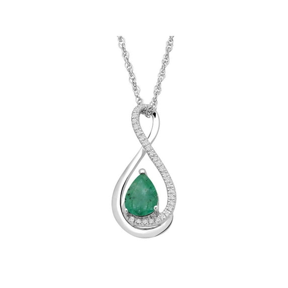 Women's Natural Emerald Pendant Necklace with Diamonds in Sterling Silver, 18"
