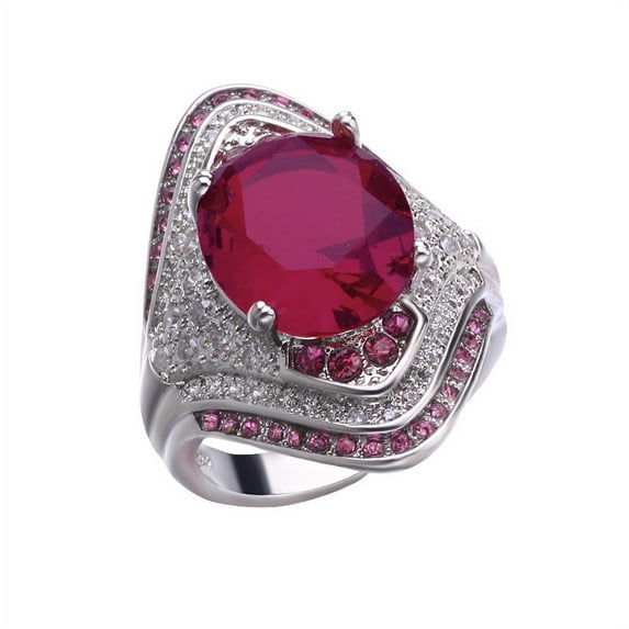 Women's Natural Ruby 925 Silver Plated Full Diamond Ring