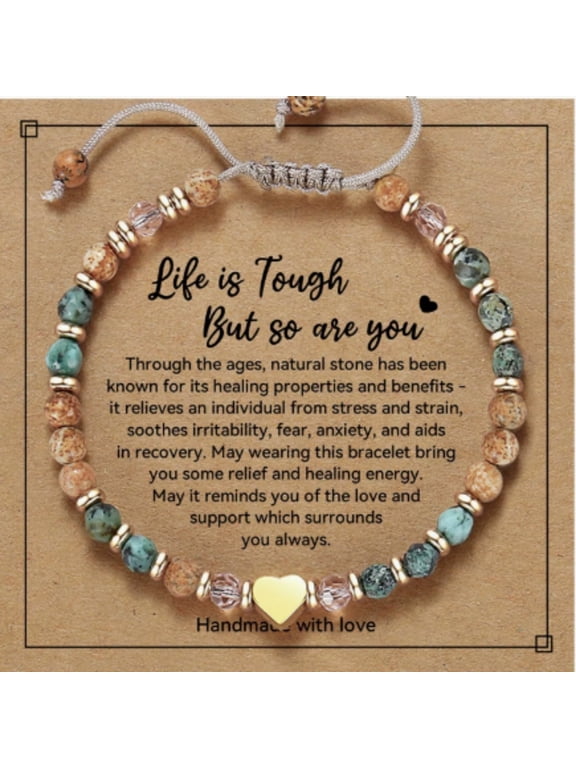 Women's Natural Stone Beaded Bracelet, Inspirational Sentimental Jewelry, Thinking of You Get Well Gift for Sister Friend Birthday Holiday