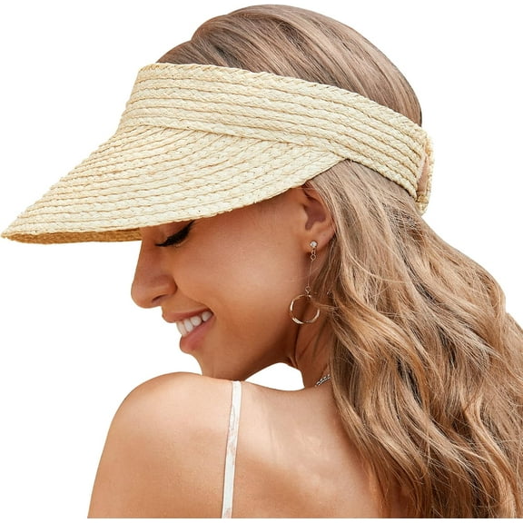 Women's Natural Straw Sun Hat, Visor for Women, Beach Hats for Women, 50 SPF Sun Protection, One Size Fits Most