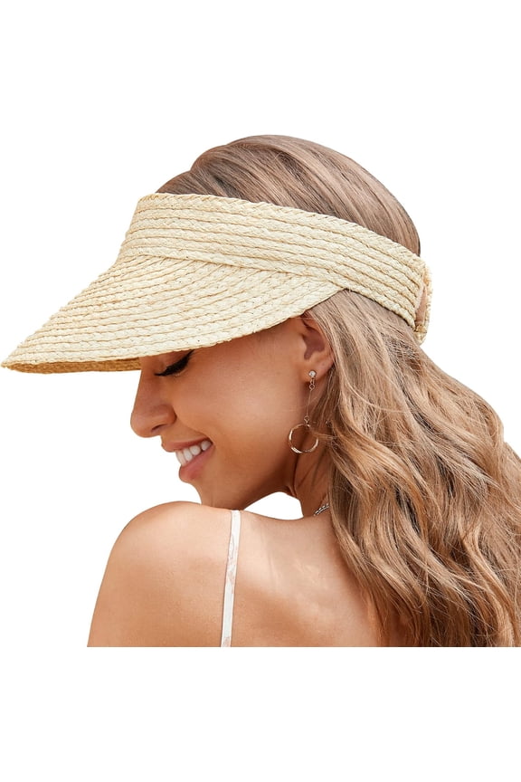 Women's Natural Straw Sun Hat, Visor for Women, Beach Hats for Women, 50 SPF Sun Protection, One Size Fits Most