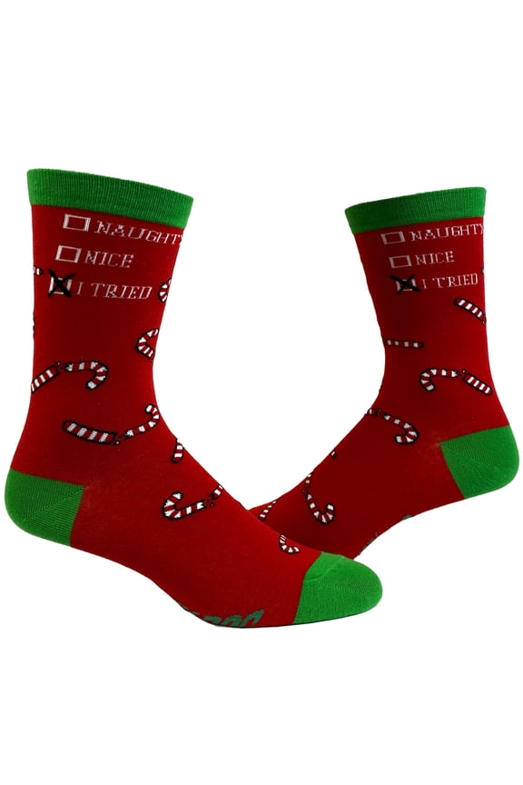 Women's Naughty Nice I Tried Socks Funny Christmas List Good Bad Graphic Footwear