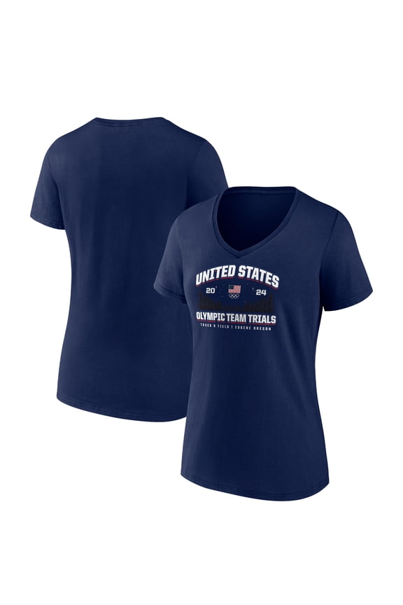 Women's Navy 2024 U.S. Olympic Track & Field Team Trials Starry Oregon V-Neck T-Shirt