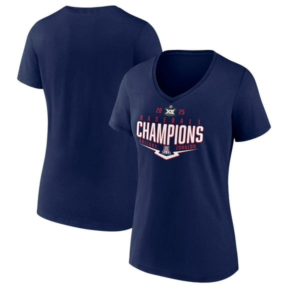 Women's Navy Arizona Wildcats 2025 Big 12 Baseball Conference Tournament Champions Playoff Pitch V-Neck T-Shirt