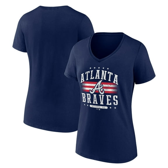 Women's Navy Atlanta Braves Americana Team V-Neck T-Shirt
