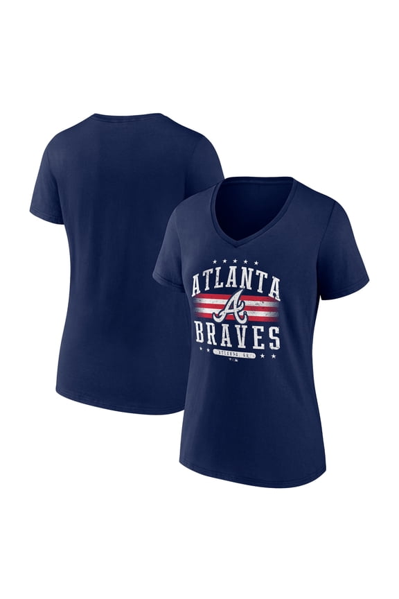 Women's Navy Atlanta Braves Americana Team V-Neck T-Shirt