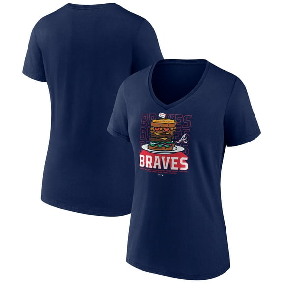 Women's Navy Atlanta Braves Blooper Burger V-Neck T-Shirt