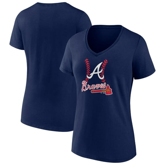 Women's Navy Atlanta Braves Fastball V-Neck T-Shirt