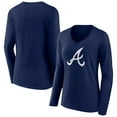 thumbnail image 1 of Women's Navy Atlanta Braves Team Color Primary Logo V-Neck Long Sleeve T-Shirt, 1 of 3