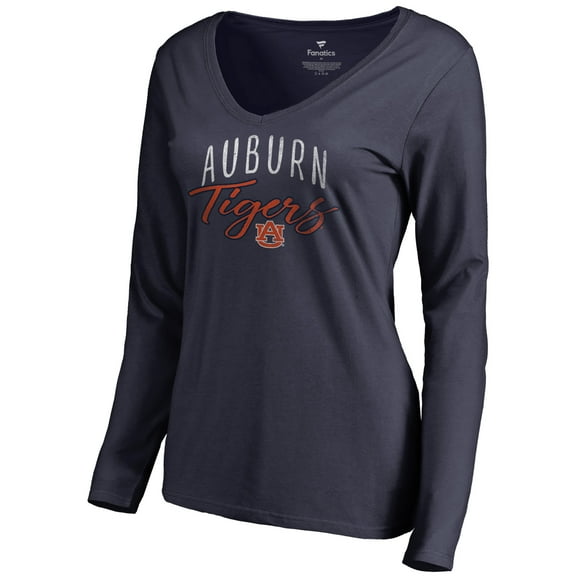 Women's Navy Auburn Tigers Graceful Long Sleeve V-Neck T-Shirt