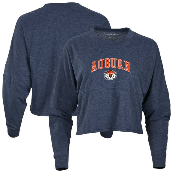 Women's Navy Auburn Tigers Oversized Cropped Retro Long Sleeve T-Shirt